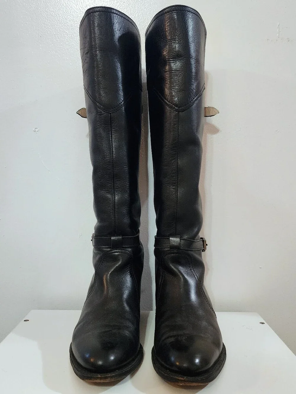 Frye Black Leather Knee High Riding Boots